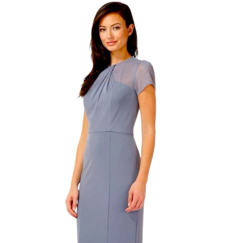 JS Collections Slate Blue Short Sleeve Illusion Cocktail Dress Size 6